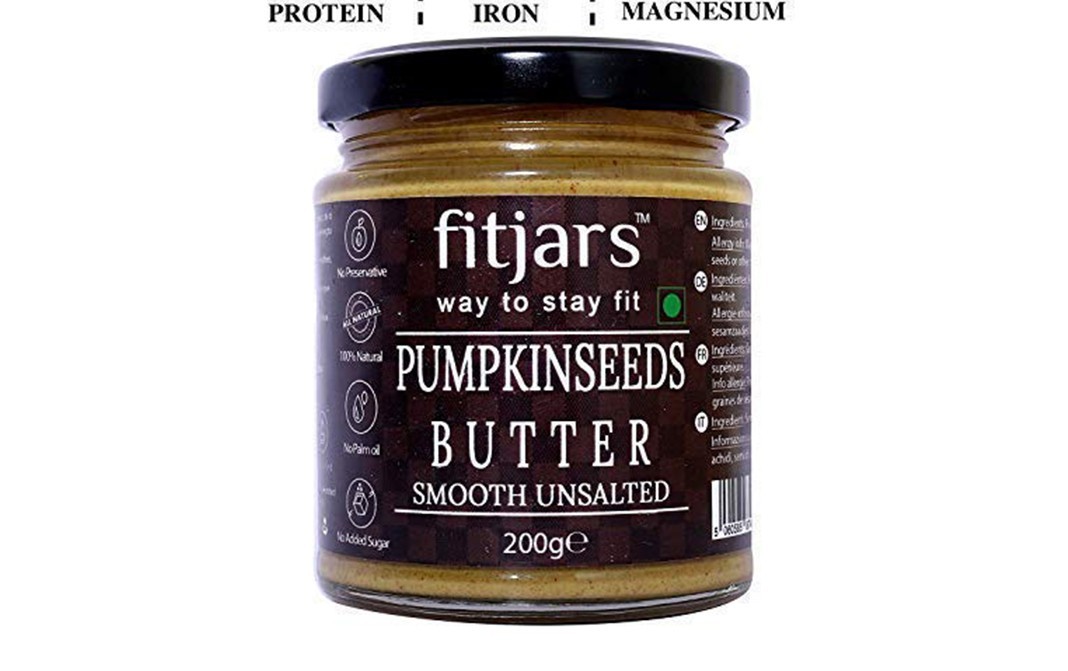 Fitjars Pumpkin Seeds Butter, Smooth Unsalted   Glass Jar  200 grams